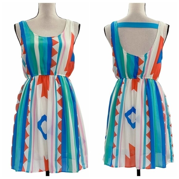AZTEC Boho Printed A-Line Open Back Mini Dress - Picture 1 of 13